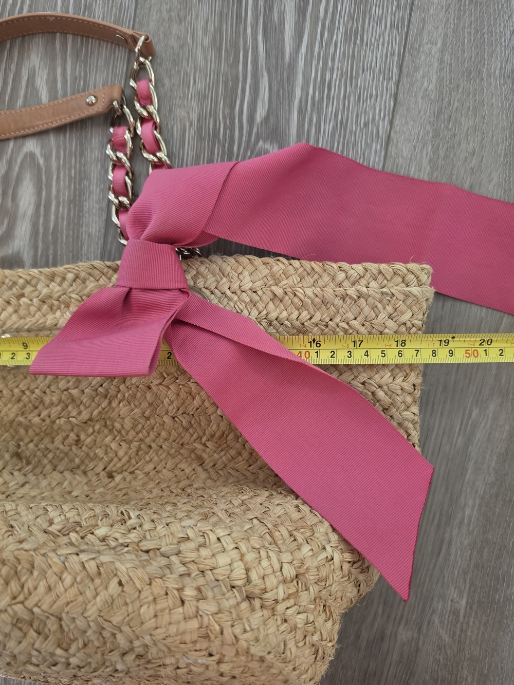 kate spade Natural Straw Shoulder Tote with Pink Bow - Picture 11 of 12